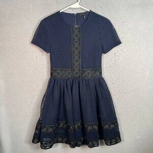 Maje Navy Blue Mesh & Lace Short Sleeve Dress Womens Size 2